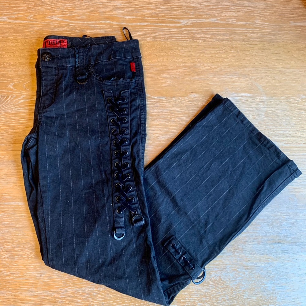 Tripp Black Pinstripe Velvet Laced Jeans 🖤